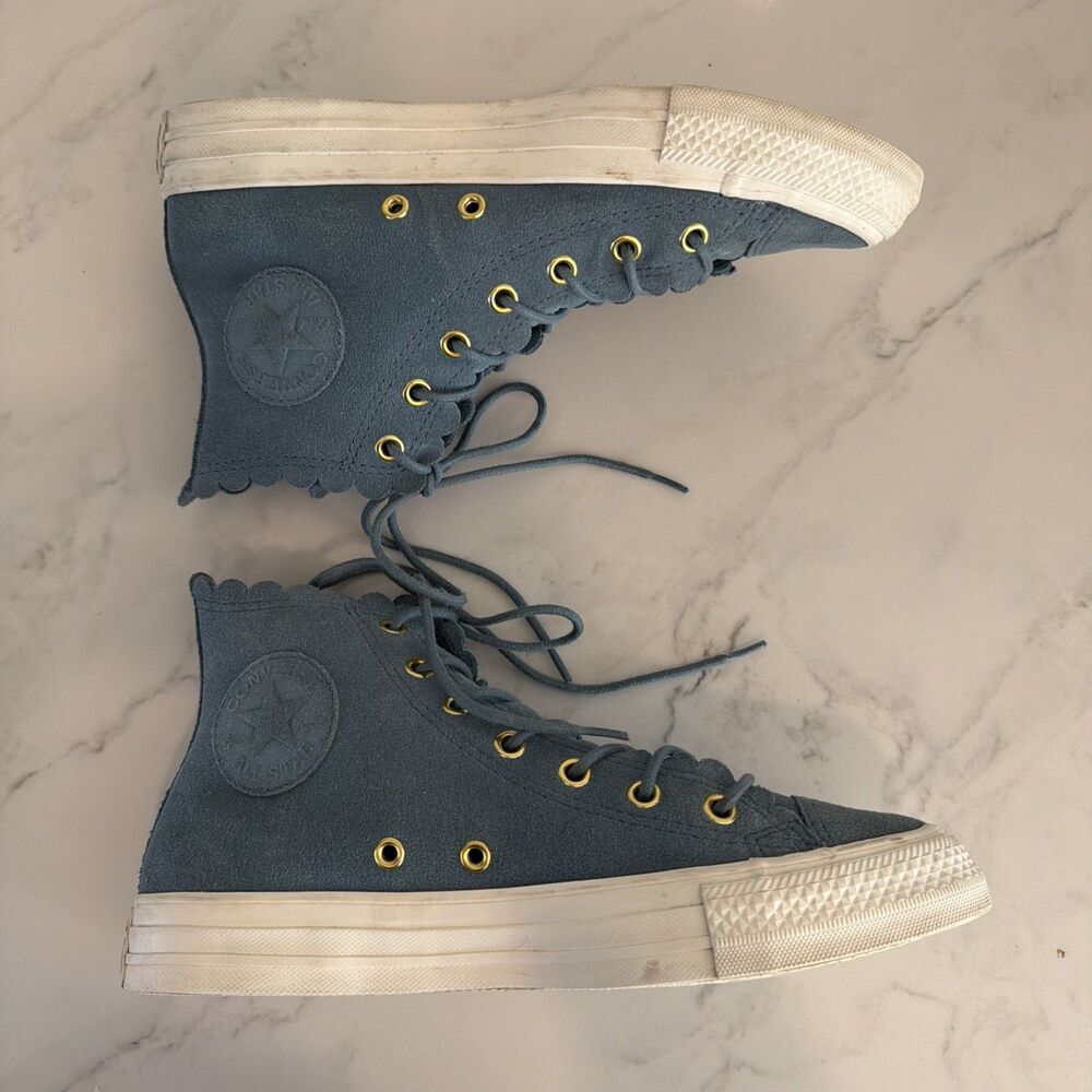 Rare Converse Chuck Taylor All Star Hi Frilly Thrills Blue Suede 7 Coquette - Picture 3 of 8